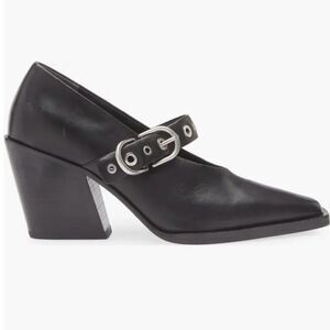 rag & bone JONI Retro Mary Jane Black Leather Pumps Block Heel Biker-Inspired 37